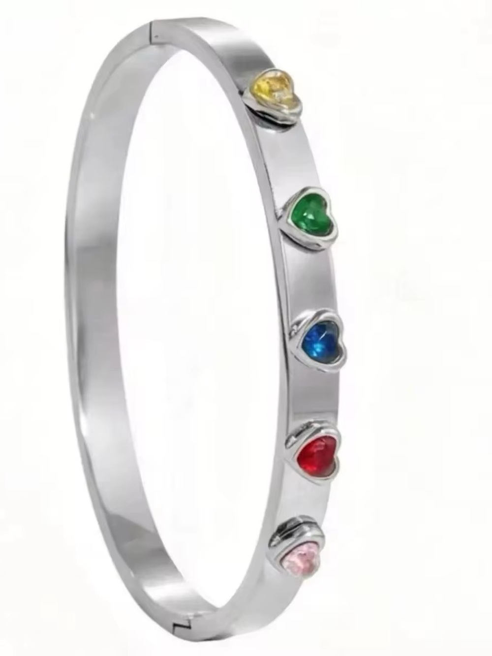 Gold and Silver Heart Gem Bangle Set - Multicolor Heart Charm Braceletso - Picture 3 of 5